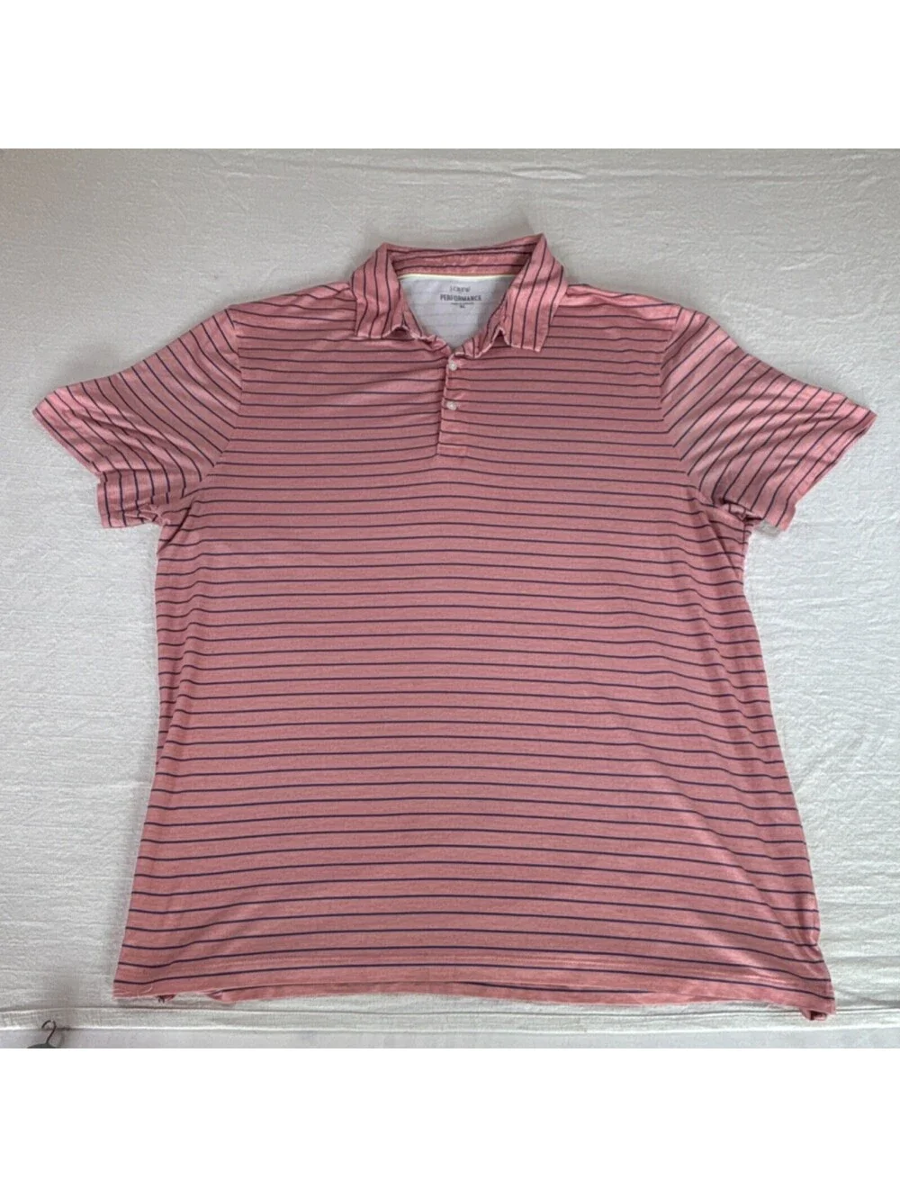 J.CREW Performance Men's XL Pink Navy Striped Polo Shirt Short Sleeve Collared